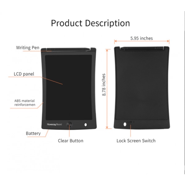 LCD-ritplatta för barn - 8,5 tum Doodle Scribbler Board Screen Drawing Pad Lärande pedagogisk leksak för 3+ år gamla flickor pojkar småbarn（Svart）