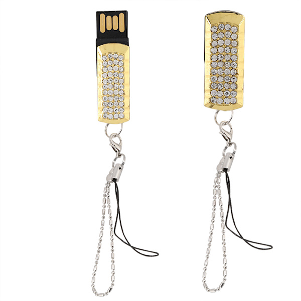 16G Mini bærbar Rhinestone USB-disk med kæde til Windows Vista/7/10/Mac Guld