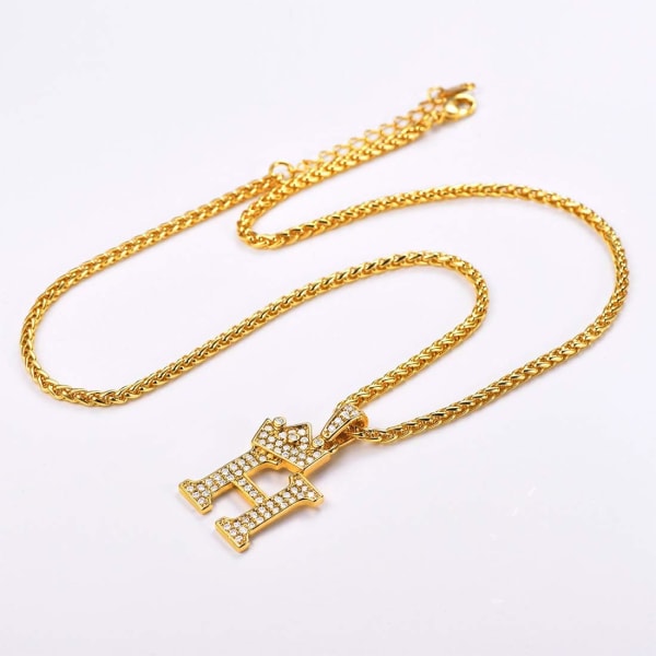 Krona Initial A-Z Halsband, Iced Out Letter Hänge med 22-24 Tums Kedja, Män Kvinnor Bling Hip Hop Alfabet Namn Smycken Present Stora Initialer Halsband H 18K Gold