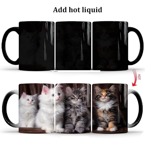 Rolig kaffemugg, Caliamary keramisk kattmugg söt värmeförändrande mugg, värmekänslig färgförändrande mugg kaffekopp för kvinnor män barn kattälskare