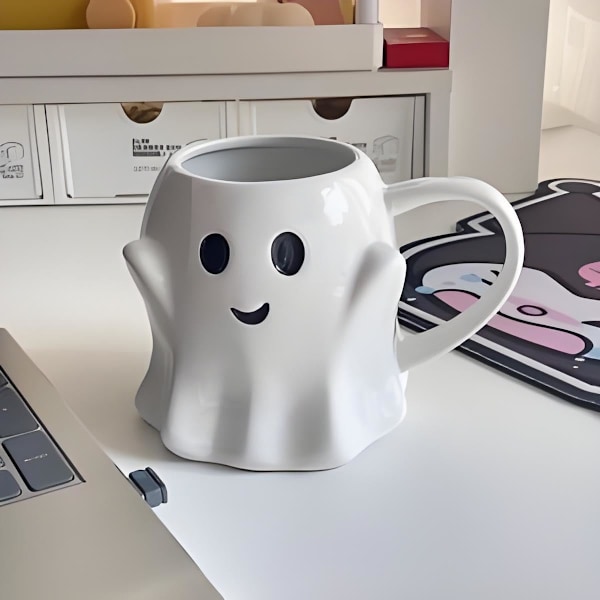 Nyhetsspennende Spøkelseskopp 3D Søt Keramikk Kaffekopp Perfekt for Bursdag Hvit Elefant Gaver til Kaffe Melk Te Elsker White