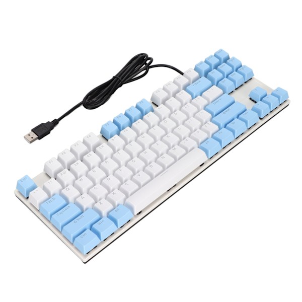Mekanisk tangentbord 87 tangenter Blå brytare Ergonomisk Multifärgad bakgrundsbelysning Design Spel tangentbord för spelare Skrivare Blå och vit