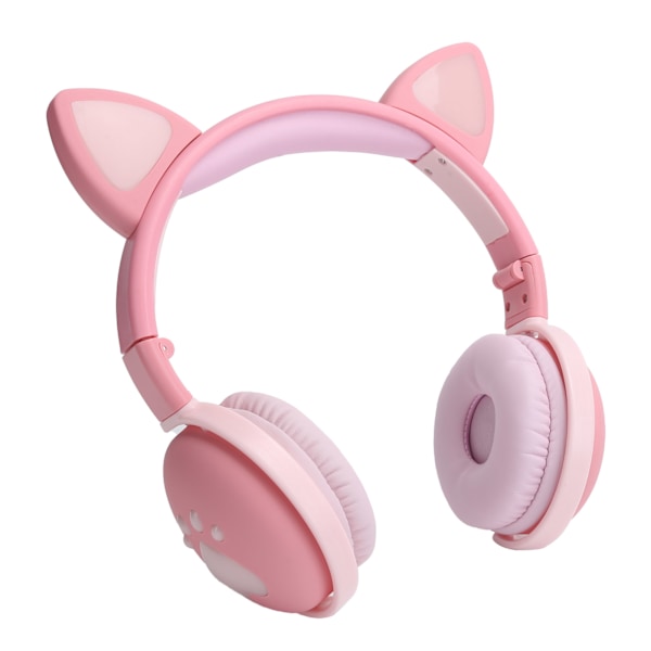 Søte katteøre glødende trådløse Bluetooth-hodetelefoner HIFI sports sammenleggbart headset med LED-lys rosa