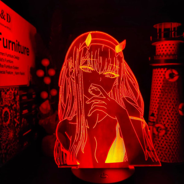 Zero Two 002 Darling in The FRANXX 3D Anime Lampe Led Illusionsbelysning Lampara til Julegave Nattelykter for Gutter PXJD