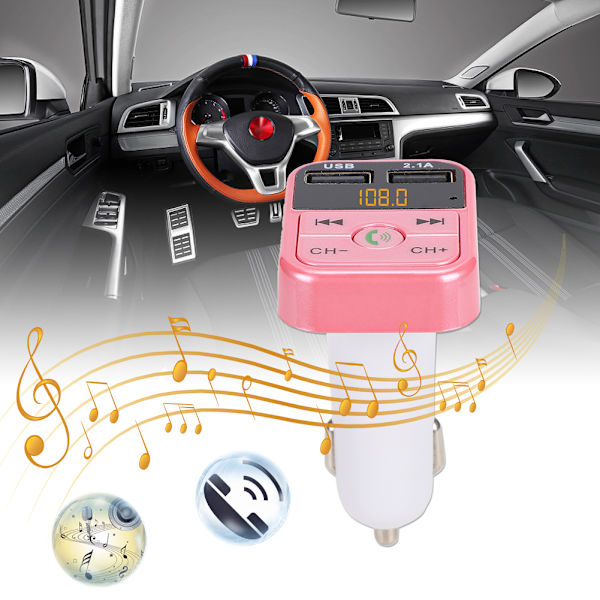 B2 MP3 Bil Bluetooth Håndfri Bil Afspiller FM Transmitter USB Opladning (Pink)