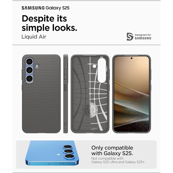 Liquid Air-deksel designet for Galaxy S25 6.3 (2025) [Ingen magnetring], [Militærgrad beskyttelse] - Matt svart Marble Gray