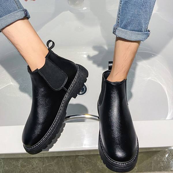 Herr PU Läder Stövlar Casual Mjuk Gummi Sula Andas Anti Halk Business Ankel Stövlar Black 41