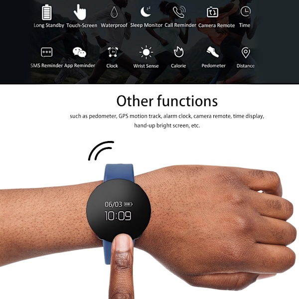 Vanntett Bluetooth Smart Armbånd Helsemonitor Sportsarmbånd Android IOS Blå