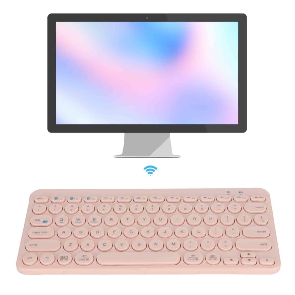 Trådløst tastatur 78 taster Runde taster Slim kompakt Retro stille Bluetooth-tastatur for hjemmekontor Reiser Pink