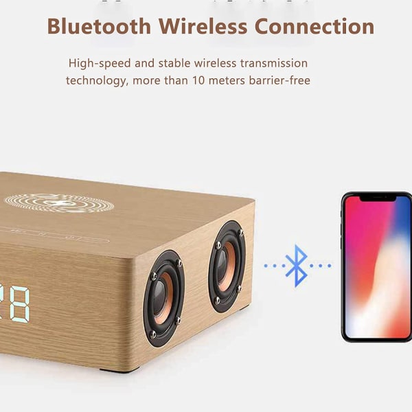 Ahşap Dijital Çalar Saat Bluetooth Hoparlörlü 12w Taşınabilir Elektrikli, Ofis og Seyahat için Akıllı Algılama Kahverengi