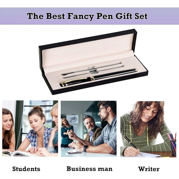 Kulampenna med presentask, lyxig skrivp penna med 2 extra svarta bläckpatroner Executive Pens Linjebredd 0,5 mm Business Pen Fancy Pen set