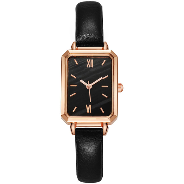 Watch Liten elegant vintage enkel stil rektangel i rostfritt stål Fashionabla armbandsur för kvinnor (Black