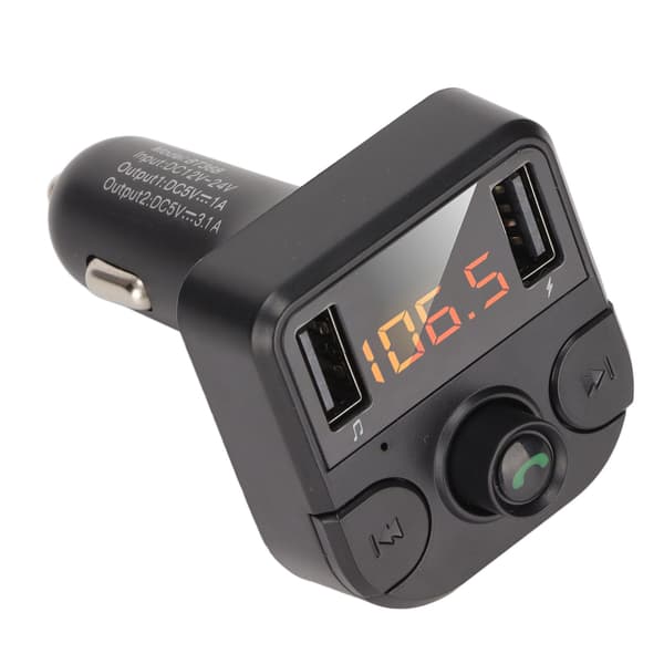 Multifunksjonell LED-billader Bluetooth 5.0 FM-sender håndfri samtale MP3-spiller Dual USB hurtiglading