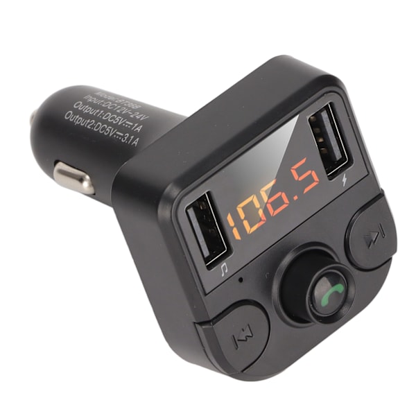 Multifunktionel LED-biloplader Bluetooth 5.0 FM-sender håndfri opkald MP3-afspiller dobbelt USB-hurtigopladning