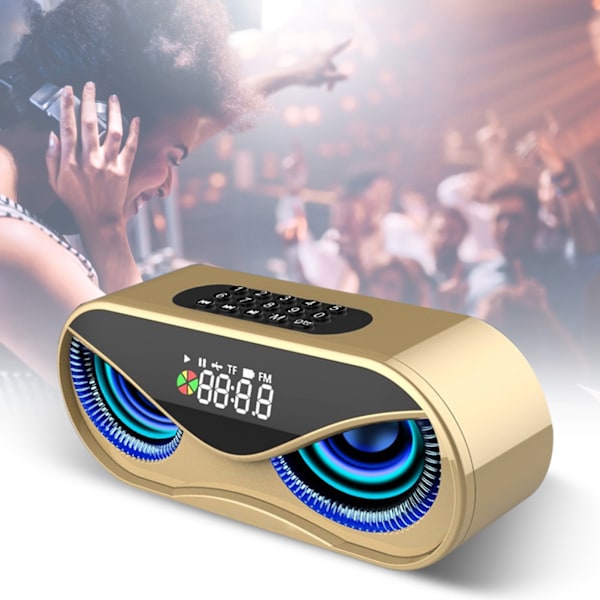 ABS Multifunktion Alarmur Bluetooth Højttaler Stemmeprompt Opkaldsfunktion Uafhængig Membran Blinkende Farverigt Lys Højttalerboks Guld