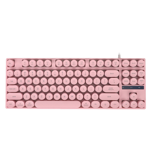 Gamingtangentbord USB Rund 87 Tangenter Färgglad Bakgrundsbelyst Ergonomisk Mekanisk Touch Trådbundet Tangentbord för Stationär Dator Bärbar Dator PC Rosa