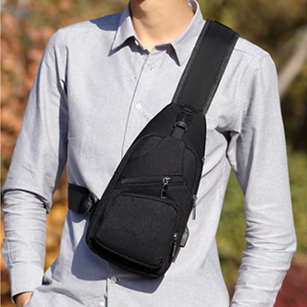 Herr Bältesväska Snygg Svart Tjock Oxfordtyg Polyester Extern USB-port Midjeväska för Utomhusresor Dating
