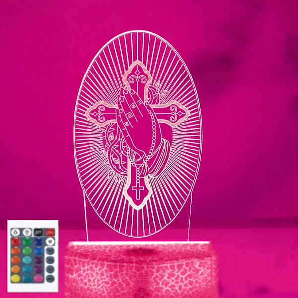3D Jesus Kors Nattlampa Illusion 16 Färgväxlande Fjärrkontroll Bordsskiva Dekorationslampor Akrylplatt ABS-bas USB-kabel Födelsedagspresent Leksaker