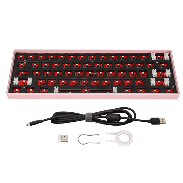 61 taster Mekanisk tastatur DIY Kit Support Trådløst 2.4G BT 3.0 5.0 Type C Kabelført modulært Mekanisk Gaming Keyboard med RGB Pink