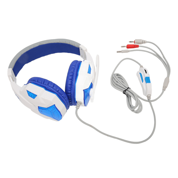 Trådbundet spelheadset Dubbel 3,5 mm-kontakt och USB Justerbar volym Stäng av spelhörlurar med mikrofon och ljus för dator