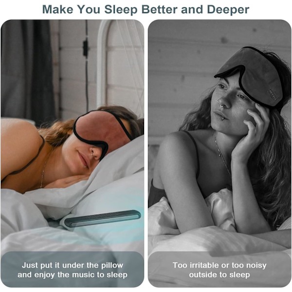 Putehøyttaler for søvn - Under putehøyttaler Bluetooth med beinledning Stereo - Bærbar putehøyttaler Hvit støy søvnstøttehøyttaler