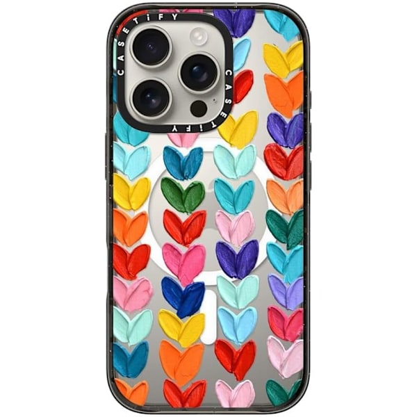 Impact-deksel for iPhone 16 Pro [Slank / 2,5 m. 4X Militær Grad Fallbeskyttelse/Kompatibel med Magsafe] - Klare Polka Daub-hjerter