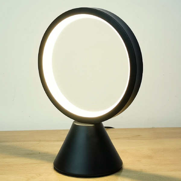 Moderne cirkel bordlampe LED varmt lys natbordlampe sort soveværelseslampe med dæmpbar berøringskontrol til læsning soveværelse