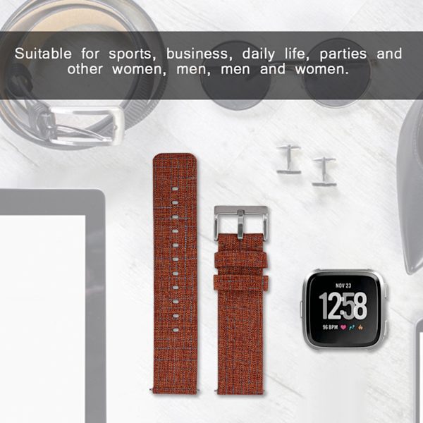 Udskiftningsrem til Fitbit Versa Canvas Grid Strap - Rem med Grid-mønster (Orange)