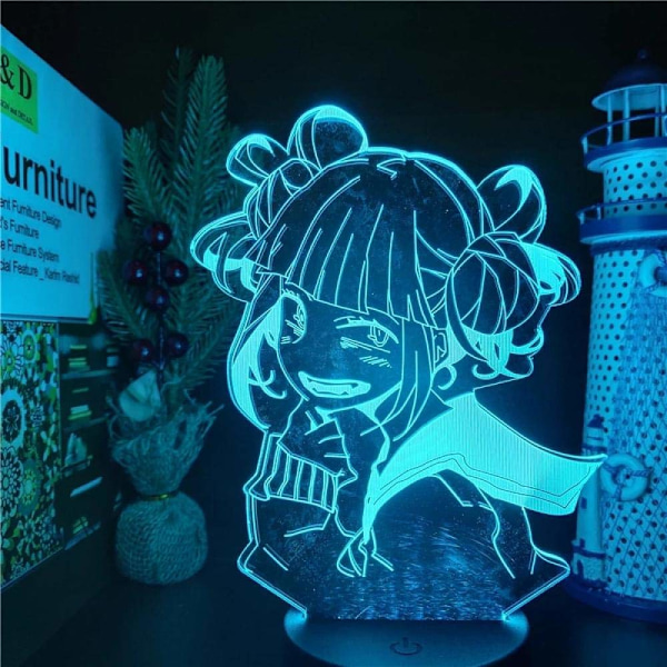 3D LED-lampe My Hero Academia Himiko Toga Anime LAMP Boku no Hero Academia Kryss Kroppen Min Nattelykter for Soverom Julerom, 16 Farger, med