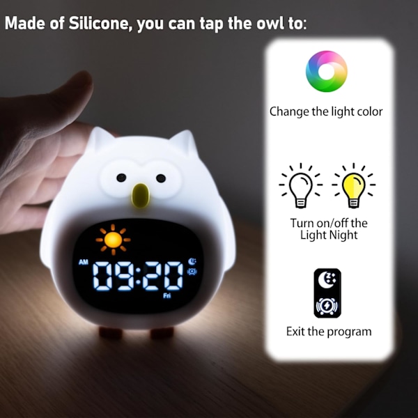Väckarklocka för barn, Ok to Wake-klocka med nattlampa som man kan trycka på, inbyggda 8 nattlampsfärger och 6 vitt brus, perfekt klockgåva till barn