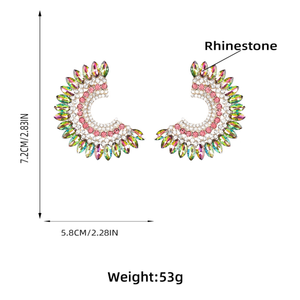 Øredobber kreative legeringer rhinestones C-formede øreringer dameøreringer, sølv