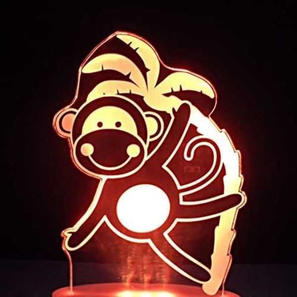 3D Ape Nattelys LED Lampe Illusions 7 Farge Skiftende Berøringsbryter Bord Skrivebord Dekor Lamper Bursdagsgave Akrylbase USB Kabel Leke