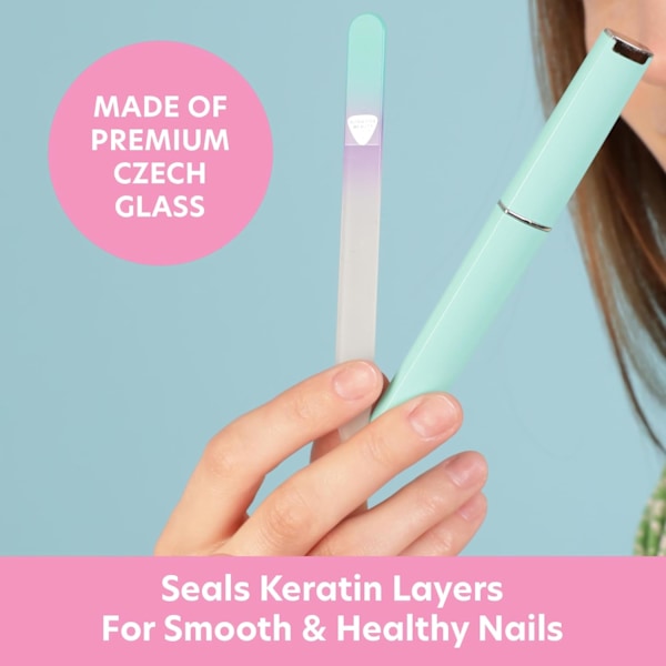 Bona Fide Beauty Tjekkisk Glas Neglefil med Etui, Pastelgrøn Violet Premium Krystal Neglefil til Naturlige Negle. Negleplejeværktøj Gi
