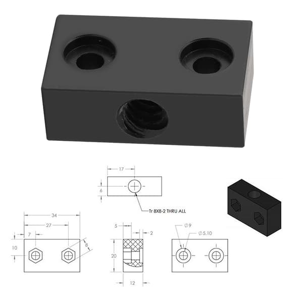 3D-skrivartillbehör Trapetsskruvmutter Säte Fäste Konsolhållare