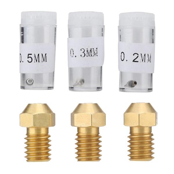 1,75 mm 0,2/0,3/0,5 mm messinkinen suutin tulostuspää sovittimilla 3D-tulostinlisävarusteisiin