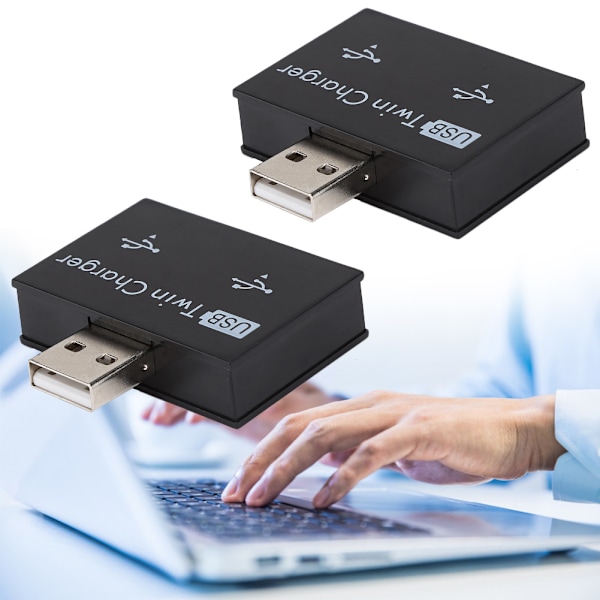 2PCS USB Dubbel Laddning Port Anslutningsadapter Konverter Plug-and-Play för Laddare (Svart)