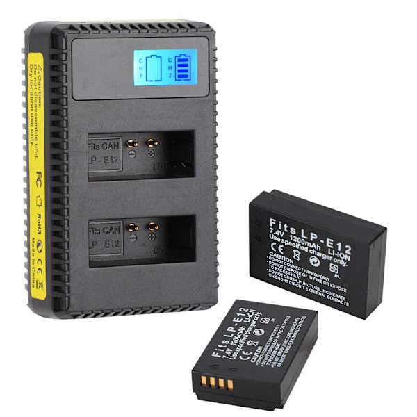 2 stk. Canon LP-E12 kamera Li-ion batterier LCD-display USB-opladningskabel opladerkit