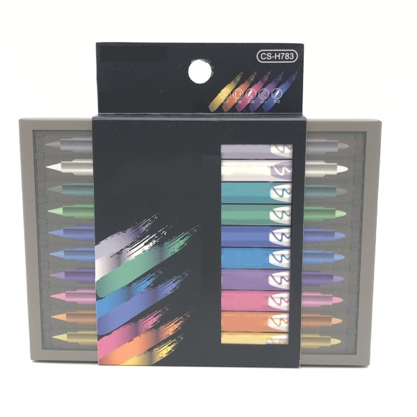 10 stk akvarellpenselpenner med dobbel spiss 10 metalliske fargetørr raske akvarellbørstepenner med plastskall