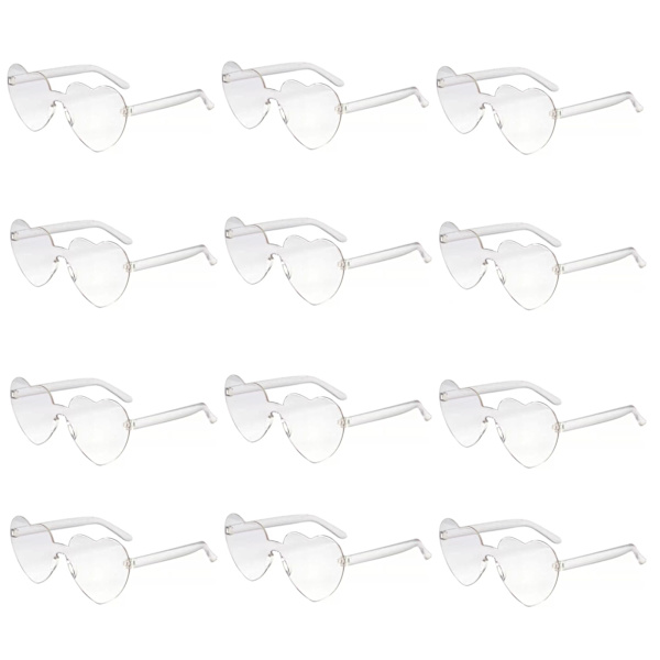 12 st kärleksfulla solglasögon i geléfärg, ramfria, hjärtformade, enfärgade glasögon, bländande färgade glasögon (12 i en OPP-påse) Red