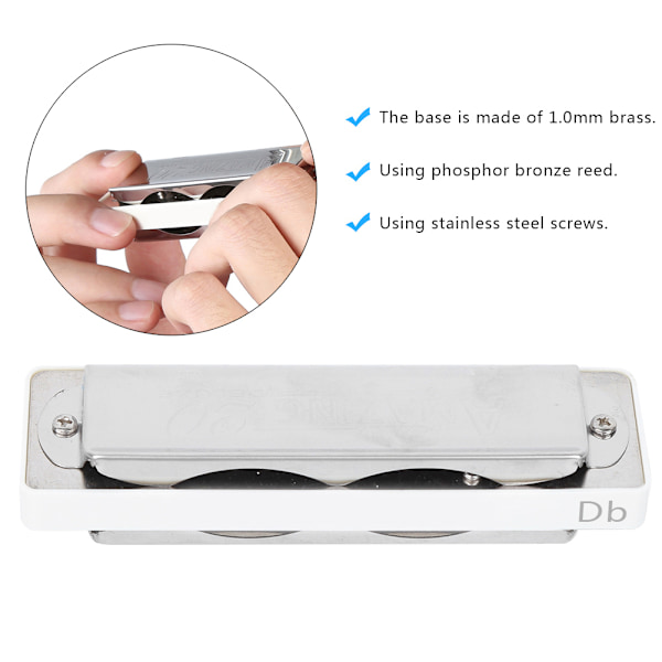 Blues Harmonika 10 Huller Mundharmonika Db Nøgle ABS Resin Professionel Begynder Blæseinstrument White