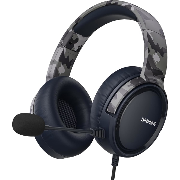 Gaming Headset med mikrofon för PC PS5 PS4 Xbox one Switch, Trådbundna Audifonos Gamer Hörlurar med mikrofon Playstation 4|5 Xbox 1-Camo Gray Camouflage