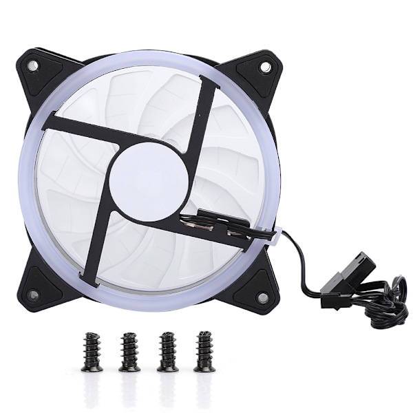 Chassis Fan Computer Cooler Mute Desktop PC Tilbehør Monokrom RGB Dobbel Blenderåpning 12cm(Dobbel Blenderåpning Hvite Lys Skruer )