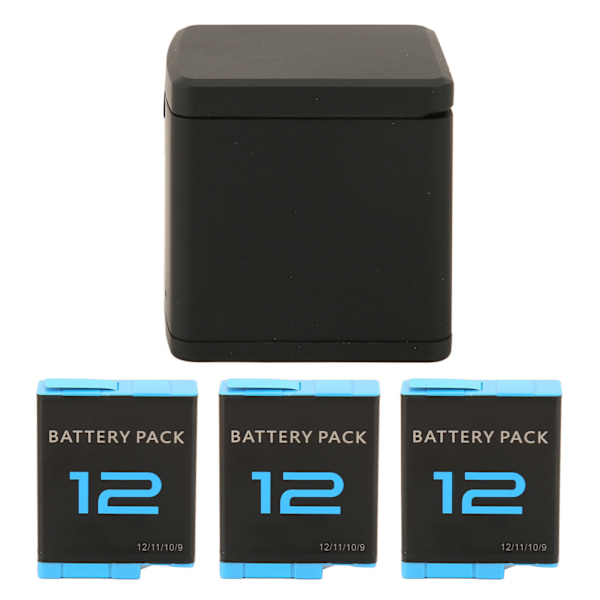 Actionkamera Batterilader 3 Kanals Oppbevaring Lading med 3stk 1800mAh Oppladbare Litium Ion Batteri