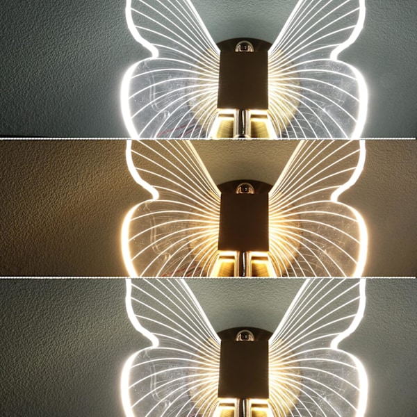 10W LED Vægskinne Indendørs, Moderne LED Vægskål, Kreativ Akryl Butterfly Vægslampe med Gylden Farvebase, 3 Farvetemperaturer Justerbar