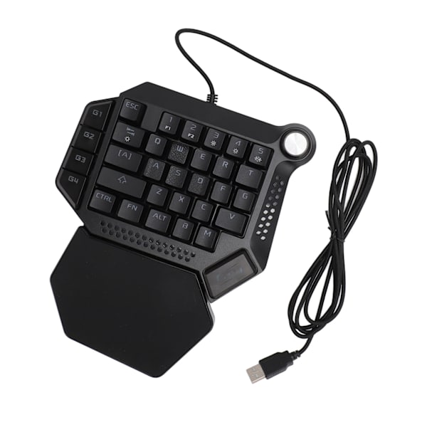 Enhands spelande tangentbord med en hand 33 tangenter RGB-bakgrundsbelysning Blå switch Bärbar Mini Wired Gaming Keypad med handledsstöd Vred för PC Gamer