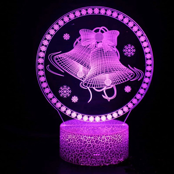3D Juleklokke Natlys Lampe Illusion 16 Farveskiftende Bordskrive Dekoration Lamper Gave med Akryl Flad ABS Base USB Kabel Legetøj