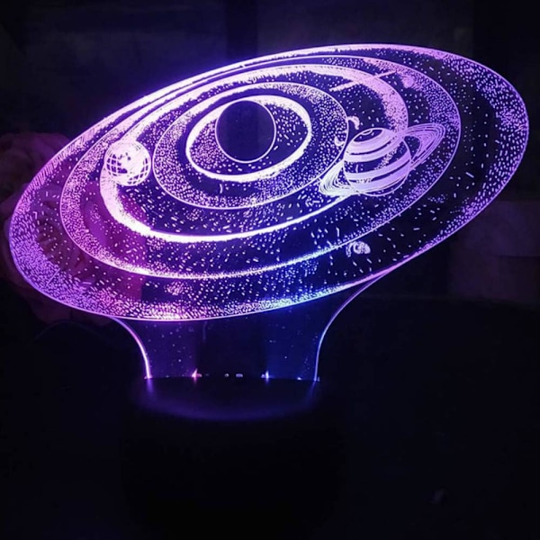 3D Solsystem nattlys bordlampe optisk illusjon lamper 7 fargeendrende lys LED bordlampe jul hjem kjærlighet bursdag barn dekor leketøy gave