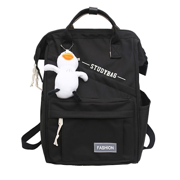 Ryggsekk Ensfarget Ryggsekk Stor Kapasitet Bag College Student High School Student Skoleveske Reiseveske Black+Duck
