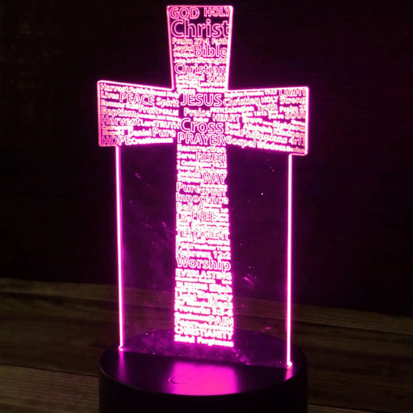 3D Jesus Kors Nattlampa Illusion 16 Färgväxlande Bordsskiva Dekorationslampor Present Akryl Platt ABS Bas USB Kabel Leksak