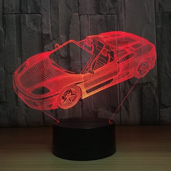 Roadster Sportsvogn Form 3D Natlampe Nyhed 7 Farver Skiftende Led Skrivebordslampe 3D Illusion 7 Farver Lamper Fødselsdagsgave
